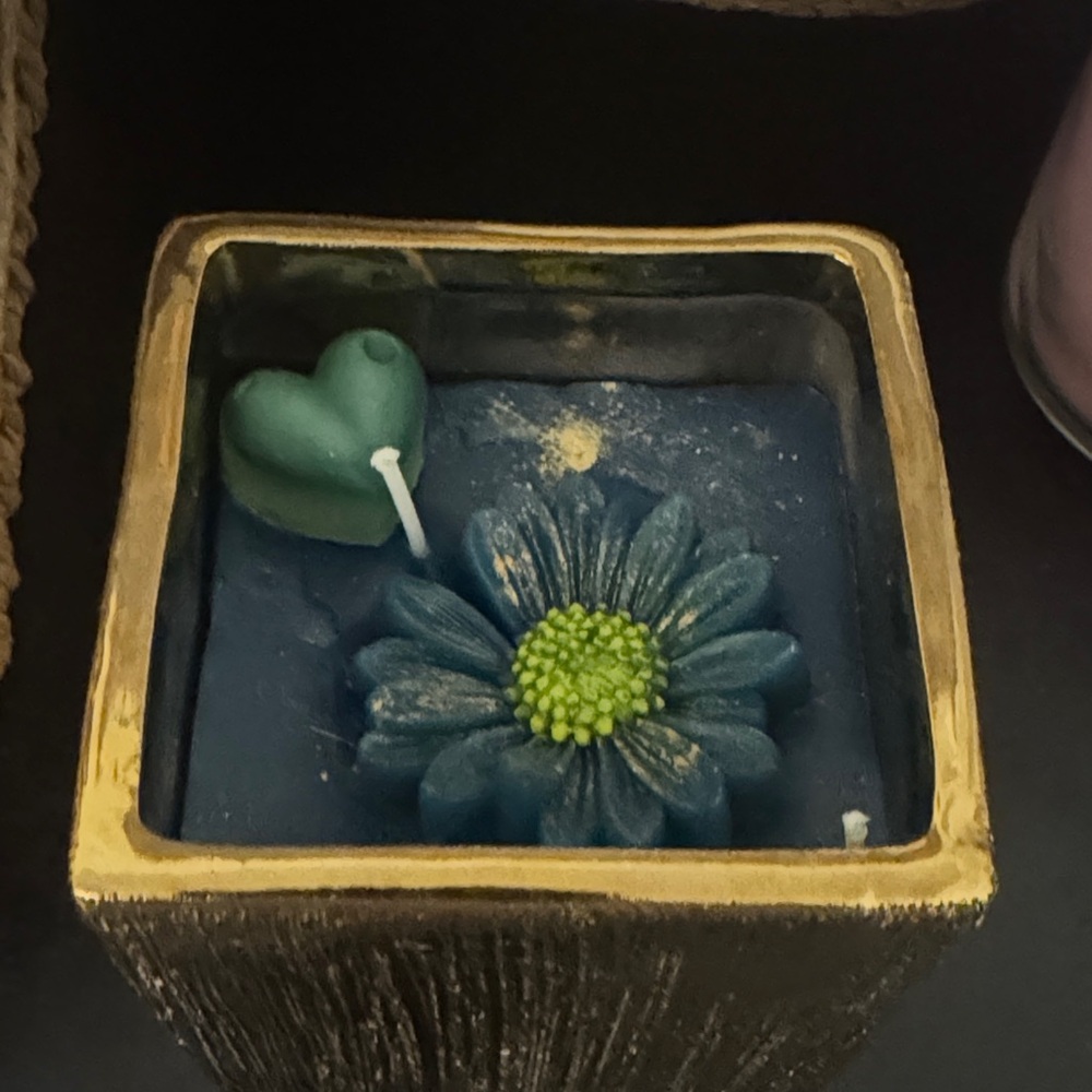 Blue Floral Candle in Gold Holder